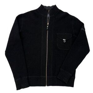 Harris Wilson Lambswool Wool Full Zip Black Sweater Cardigan Mens M